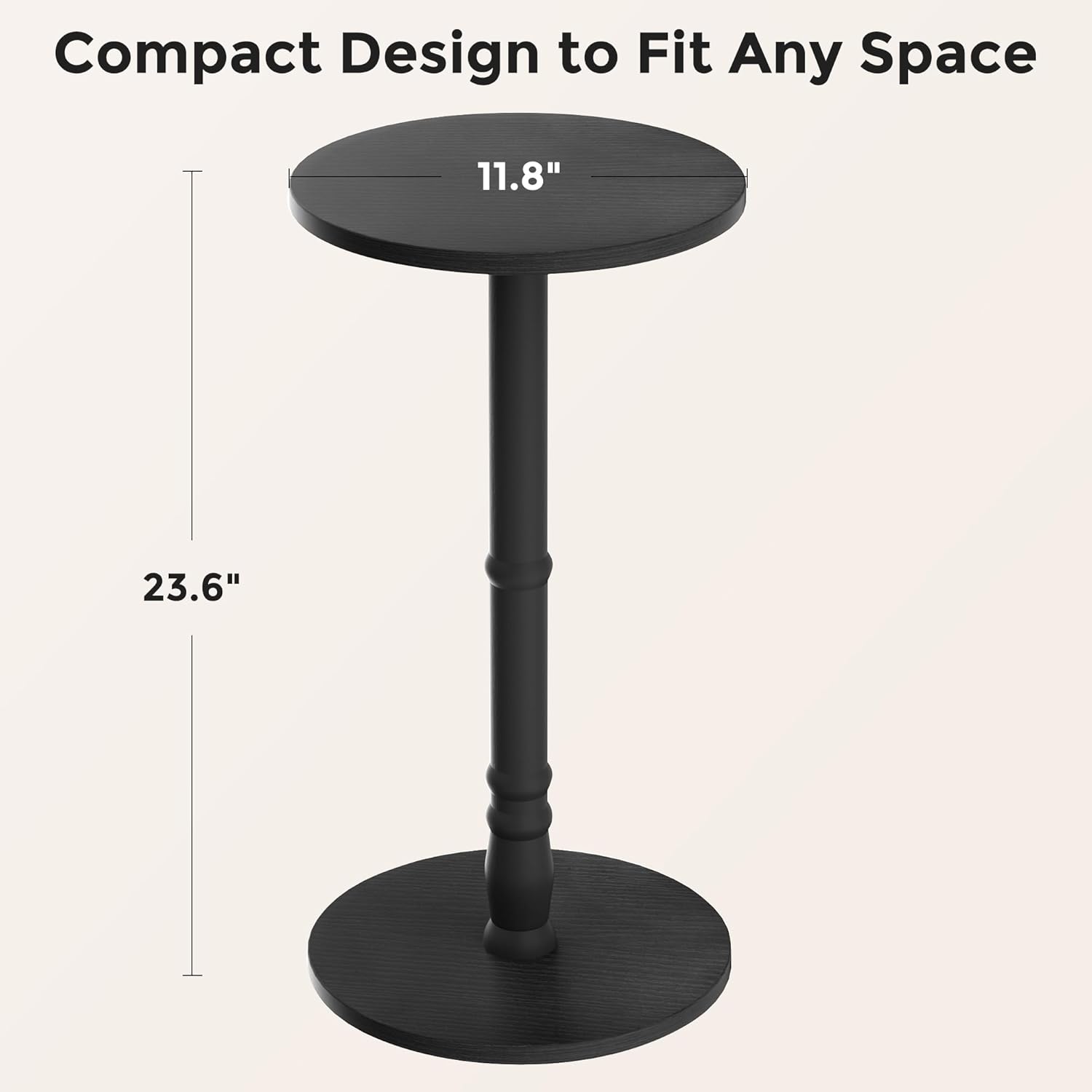 Homleke 12" Round Side Table, Solid Wood Pillar with Wood Top & Base, Small Drink Accent Table for Living Room, Bedroom, Sofa & Office, Easy Assembly, Black