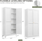 71" Metal Kitchen Storage Cabinet with Doors, Freestanding Steel Pantry Cabinet, 4 Adjustable Shelves, for Dining Room, White