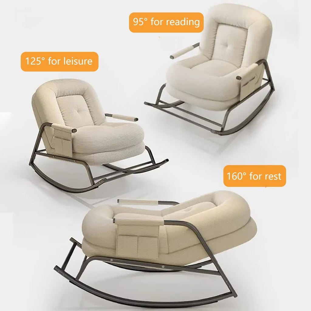 Oversized Rocking Chair with Cushion, Modern Accent Rocking Chair with Armrests, Recliner Chair with Footrest, Backrest with Five-Position Adjustment for Bedroom Living Room(Off-White)