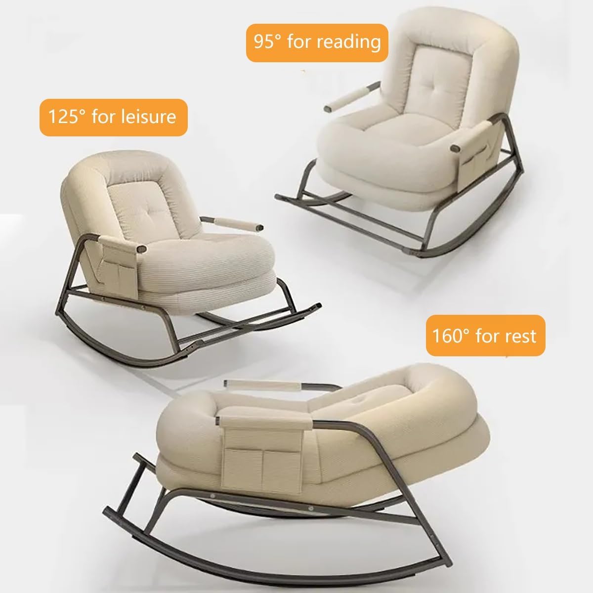 Oversized Rocking Chair with Cushion, Modern Accent Rocking Chair with Armrests, Recliner Chair with Footrest, Backrest with Five-Position Adjustment for Bedroom Living Room(Off-White)