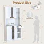 White Kitchen Pantry Cabinet, 71" Hutch Cabinet with Countertop & Power Outlet & Adjustable Shelves, High Gloss Wood Buffet Cabinet with Microwave Stand for Living Room, Dinning Room