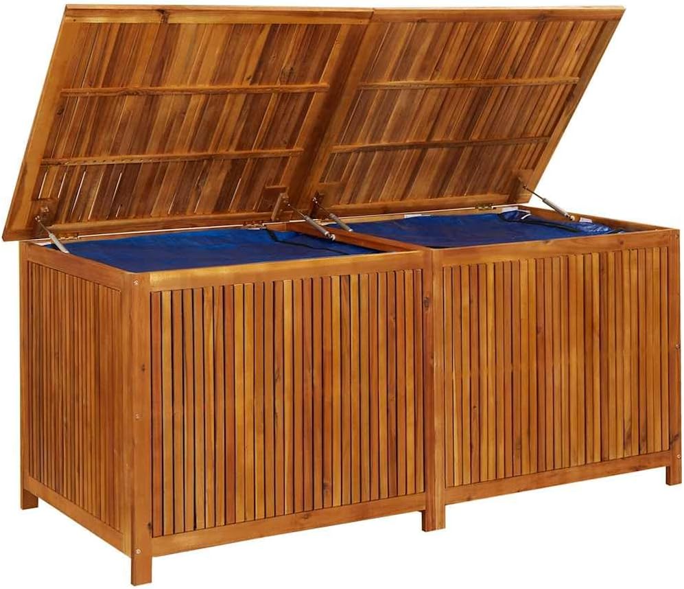Wood Garden Backyard Organization, Wooden Garden Storage Box for Patio Furniture and Outdoor Cushions, 68.9"x31.5"x29.5",-646