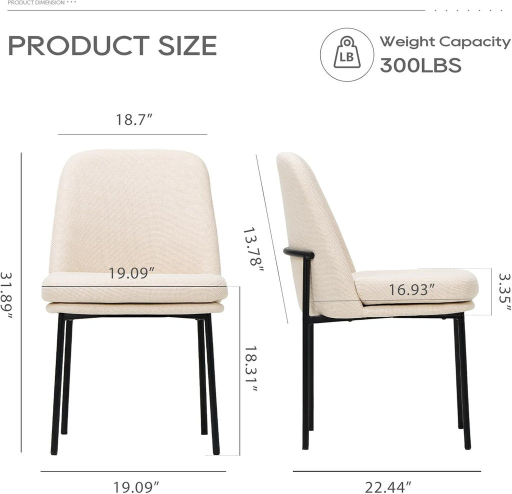 COLAMY Modern Dining Chairs Set of 2, Upholstered Dining Room Chairs Dinner Chair Kitchen Chairs with Curved Back and Metal Legs, Beige