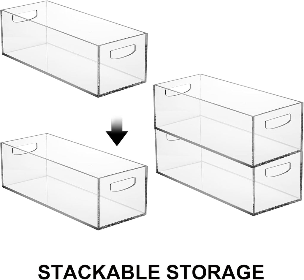Frcctre 2 Pack Acrylic DVD/CD Storage Box, Clear DVD Holder Case with Handles, Stackable Storage Container Shelf Organizer Bin for CDs, Video Games, Blu-ray, Books, Home, Office