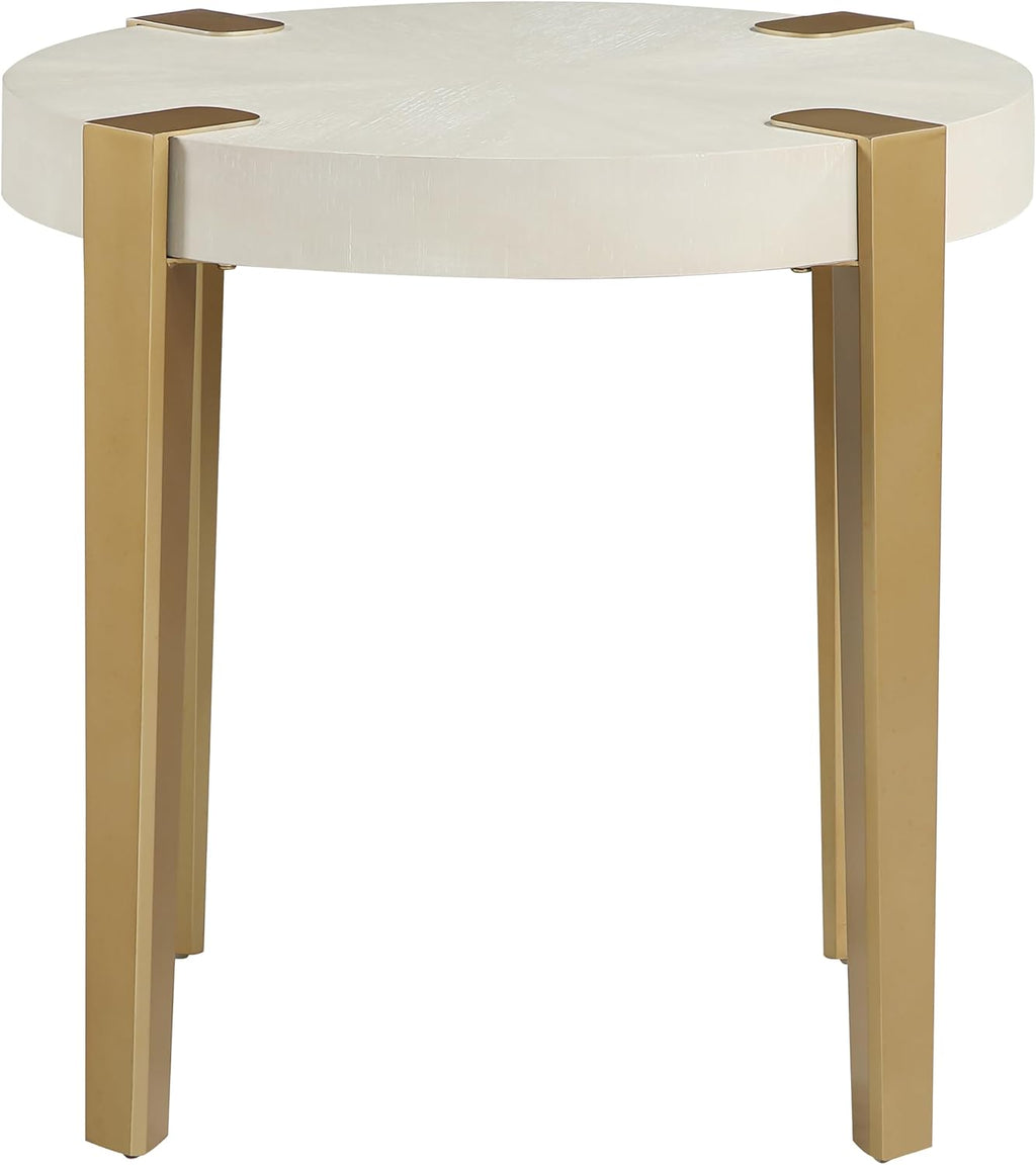 Steve Silver Furniture Gracie End Table, 24" H Table, Contemporary/Modern Design, Satin Gold Finished Metal Legs, 300lb Capacity, Living Room, Bedroom, 23.5" L x 23.5" W x 24" H, White