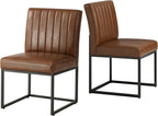 Kitchen Chairs Set of 2, Upholstered PU Leather Dining Chairs Metal Frame | Mid Century Modern Side Chairs Industrial Brown Accent Chair for Dining Room, Living Room, Waiting Room, Reception, Office