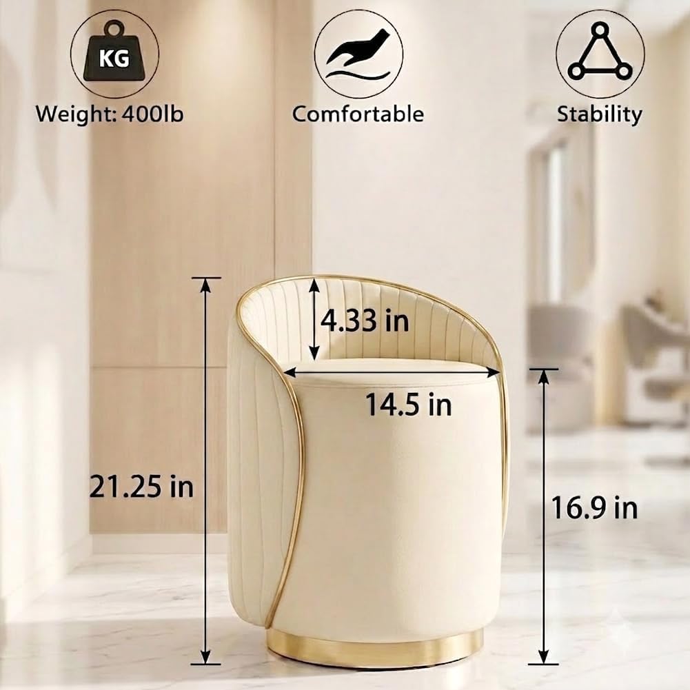 Luxury Vanity Stool with Storage, 360° Swivel Vanity Chair with Back, 400lbs Round Ottoman Leather Makeup Vanity Stool, Dressing Table Seat for Bedroom Bathroom Dressing Room (Beige- B)
