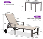 PURPLE LEAF Chaise Lounge Outdoor Set for 2 with Armrest, Khaki | All-aluminum supportive armrests, effortless sitting & standing transitions, stylish design, ultimate outdoor leisure
