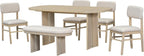 6 Pieces Wood Dining Table Set with Bench, Farmhouse Rectangular Table with 4 Upholstered Chairs & 1 Bench for Family Gatherings﻿ (Natural)
