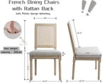 CIMOTA Farmhouse Dining Chairs Set of 8, French Rattan Dining Room Chairs with Rectangle Back/Distressed Wood Upholstered Vintage Side Chairs for Kitchen/Restaurant, Linen Beige/8PCS