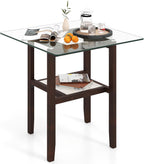 Tangkula 24" Square Glass Side Table, 2-Tier End Table with Storage Shelf & Rubber Wood Frame, Modern Accent Sofa Table for Living Room, Home, Office, Brown (1, Brown)