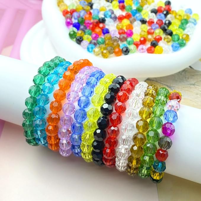 200 PCS 6mm Crystal Glass Beads Round Multiple Faceted Loose Spacer Glass Beads for DIY Handcrafte Bracelet Necklace Earring Jewelry Making(Tangerine)