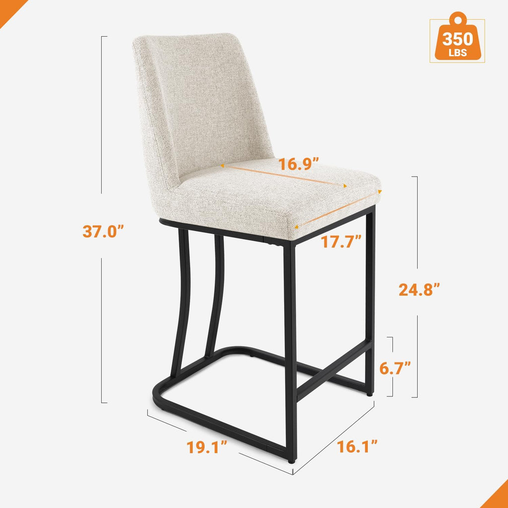 Counter Height Bar Stools Set of 4, 24 Inch Seat Height Bar Chairs for Kitchen Island, Linen Fabric Upholstered Barstools with Metal Feet for Dining Room, Beige