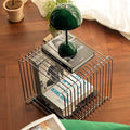 304 Stainless Steel Side Table,Square Geometry Retro Side Table Linear Metal End Table,Wire Cube Storage Rack, Book Stackable, Stainless Steel Coffee Table，Multi-Purpose Accent Table