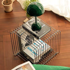 304 Stainless Steel Side Table,Square Geometry Retro Side Table Linear Metal End Table,Wire Cube Storage Rack, Book Stackable, Stainless Steel Coffee Table，Multi-Purpose Accent Table