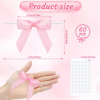 woric 60 PCS Mini Pink Bows 2.5" Premade Twist Tie Bows for Crafts | Pink Satin Ribbon for Treat Bags Cake Baking Gift Wrapping Wedding Birthday Baby Shower Party Favors