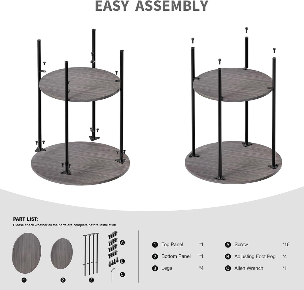 Side Table,Round End Table with 2 Storage Shelves| Compact Side Tables for Living Room, Couch, Office & Bedroom | Narrow Accent Table as Space-Saving Small Bedside Table 18x18x22in (Grey)