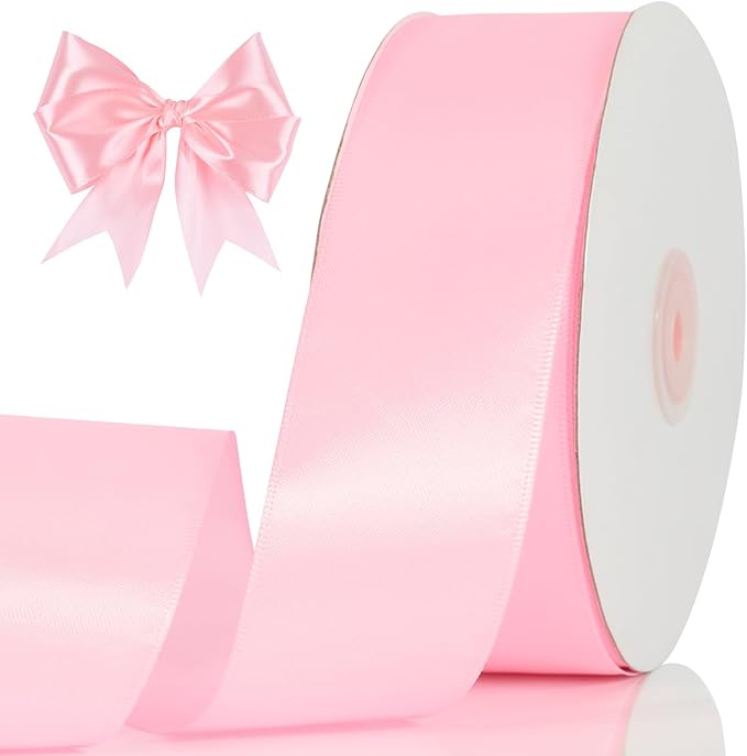 NESCCI 60 Yards Ribbon,1-1/2 Inch Pink Satin Ribbon,Single Face Satin Ribbons, Perfect for Gift Wrapping,Wedding Decoration,Handmade Bows, Wrapping Bouquet and More