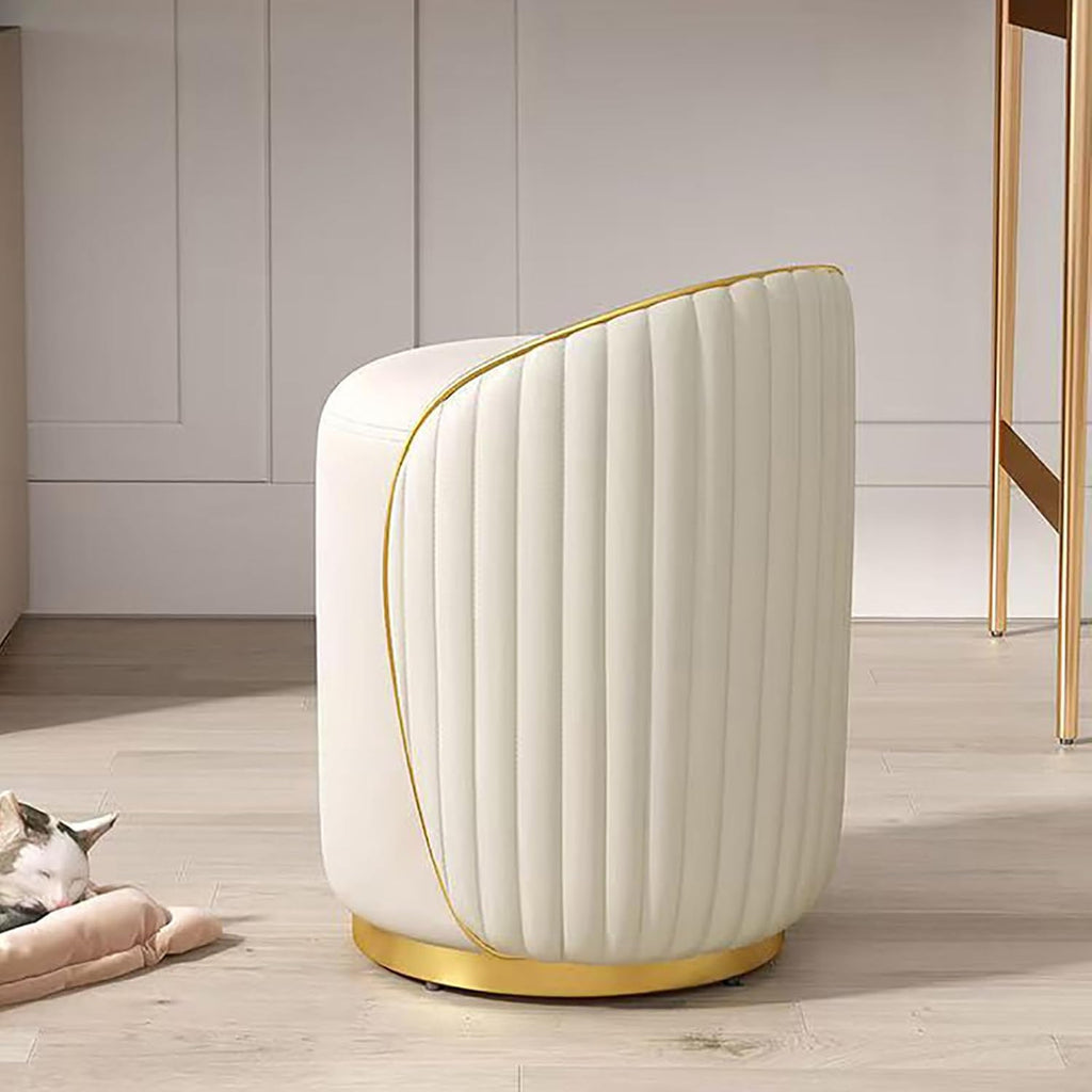 Modern Round Makeup Stool, 360 Swivel Vanity Chair, Beige Leather Seat, Solid Wood Frame, 400 lbs Weight Capacity