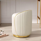Modern Round Makeup Stool, 360 Swivel Vanity Chair, Beige Leather Seat, Solid Wood Frame, 400 lbs Weight Capacity