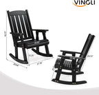VINGLI Outdoor Rocking Chair, Heavy Duty 600 LBS Wooden Rocker, Black(1PC) | High & Comfortable Backrest, Weatherproof Patio Rocker with Ergonomic Design, for Patio, Garden, Porch