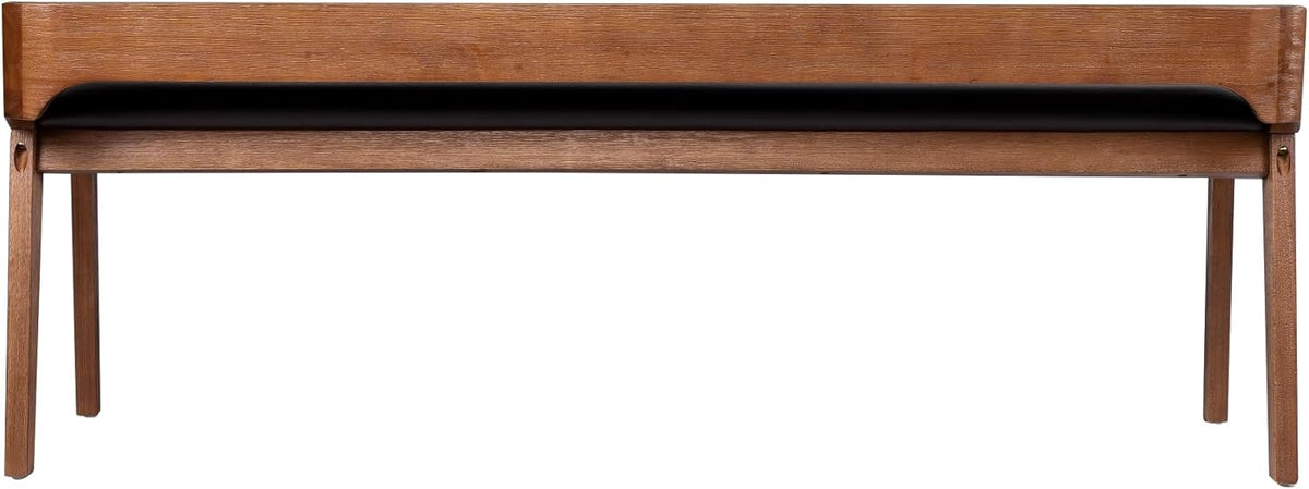 Rasmus Brown Faux Leather Wood Dining Bench - Chestnut Wire-Brush Finish