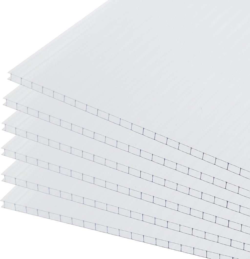 BPS 6Pcs 62'' (W) x 38'' (L) x 0.2'' Polycarbonate Panels, Waterproof UV Protected Reinforced Sheets, Outdoor Greenhouse and Gazebo Covering, Twin-Wall Clear Sheets