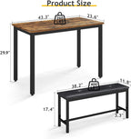 Rovibek Dining Room Table Bench Set for 4, Modern Space Saving Kitchen Table with with 2 Upholstered Benches & Adjustable Feet, Wooden Breakfast Table, 43", Brown
