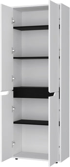FM FURNITURE Keyser Multistorage Kitchen Pantry with 5 Shelves and 4 Doors, White/Black
