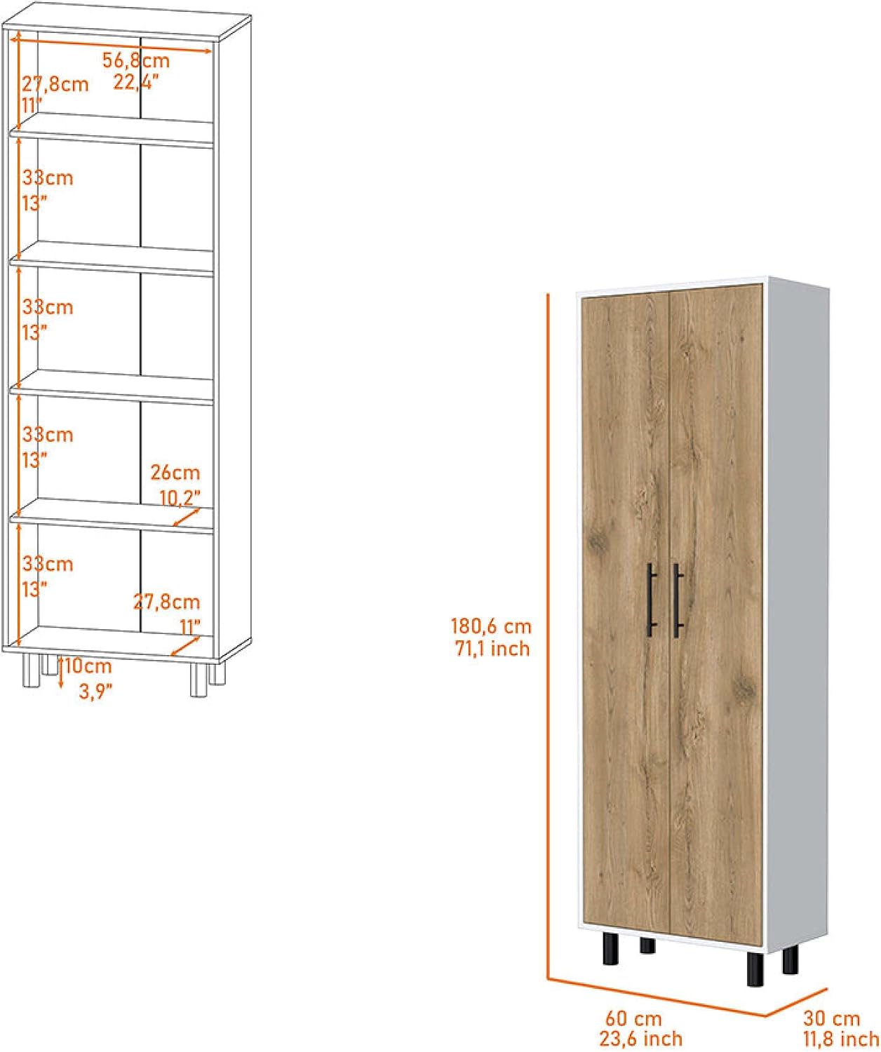 Fagan 2-Door 5-Shelf Kitchen Pantry White and Macadamia