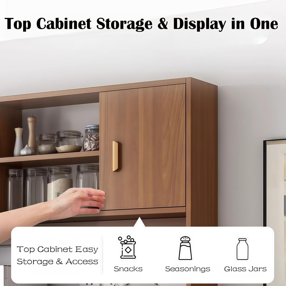 Kavie Kitchen Pantry Cabinet, Large-Capacity Sideboard with Open Shelf, Doors & Drawers, Wide Countertop for Appliances, Freestanding Cabinet for Kitchen (Natural+White,31.5" L*14.1" W*66.9" H)