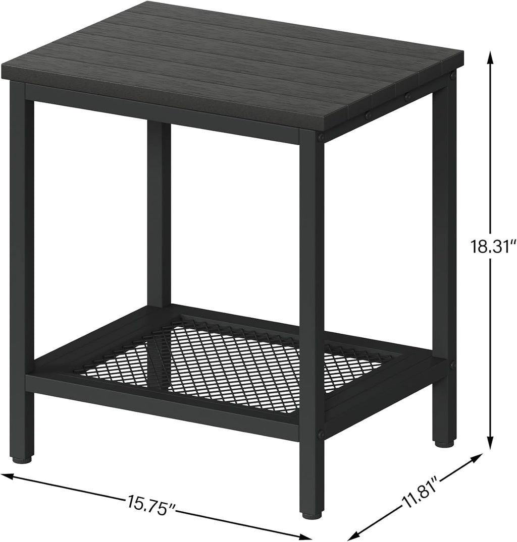 Outdoor Side Table with Storage 2-Tier Patio End Tables Black | Outdoor Accent Table Small Side Table For Pool, Deck, Garden