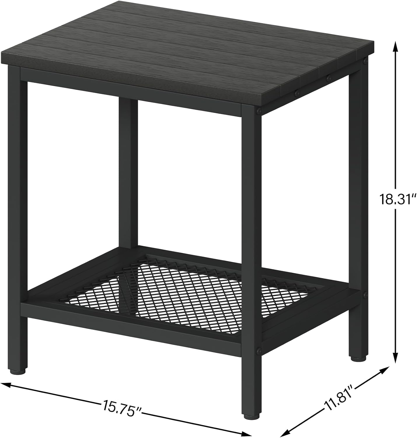 Outdoor Side Table with Storage 2-Tier Patio End Tables Black | Outdoor Accent Table Small Side Table For Pool, Deck, Garden