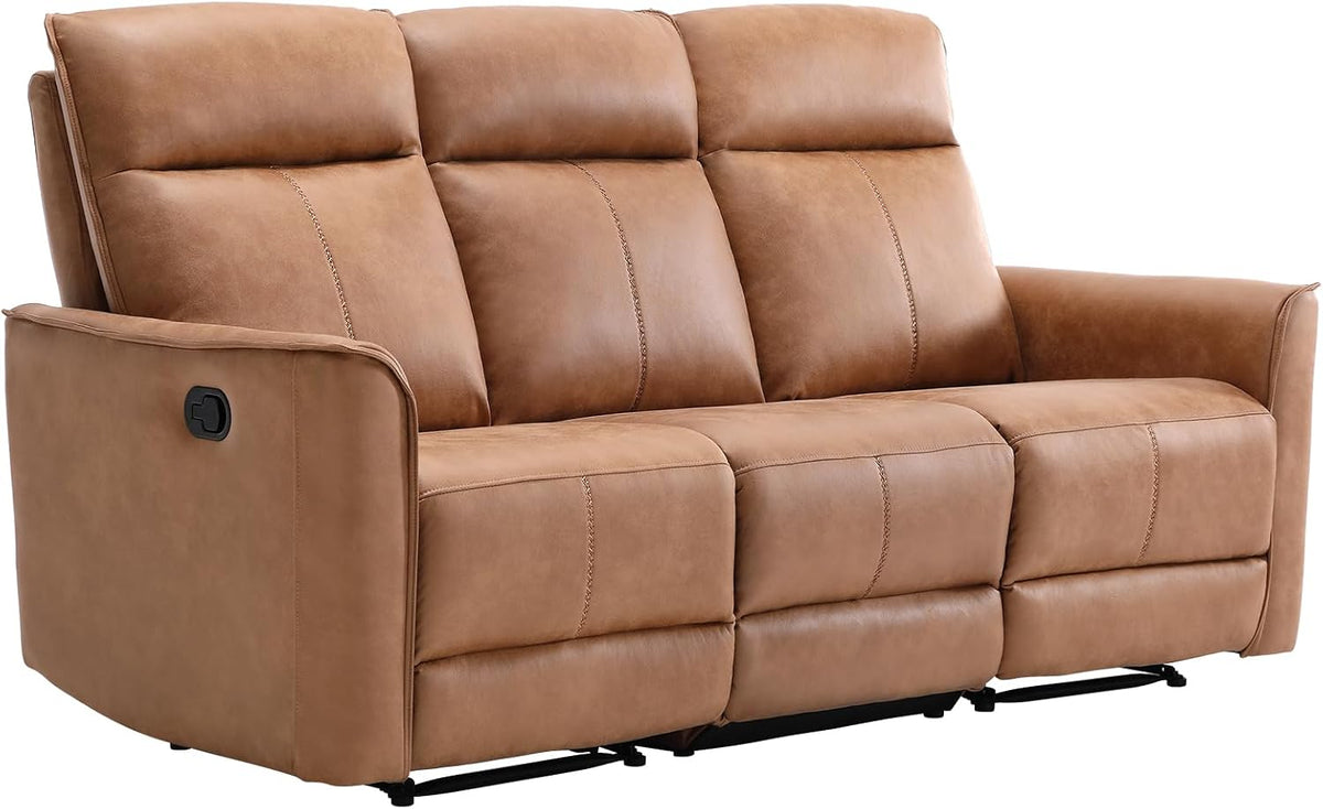 CANMOV Manual Loveseat Recliner Sofa, Wall-Hugger 3 Seat Reclining Love Seat Couches, Leathaire Reclining Sofa Set, 3-Seater Recliner Chair for Living Room, Office, Apartment, Brown