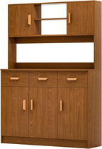 Talent Star Pantry Cabinets for Kitchen Storage, Freestanding Hutch Cabinet with Buffet Cupboard, Utility Pantry with Microwave Stand, Household Wall Tall Sideboard with 3 Drawers Ebony