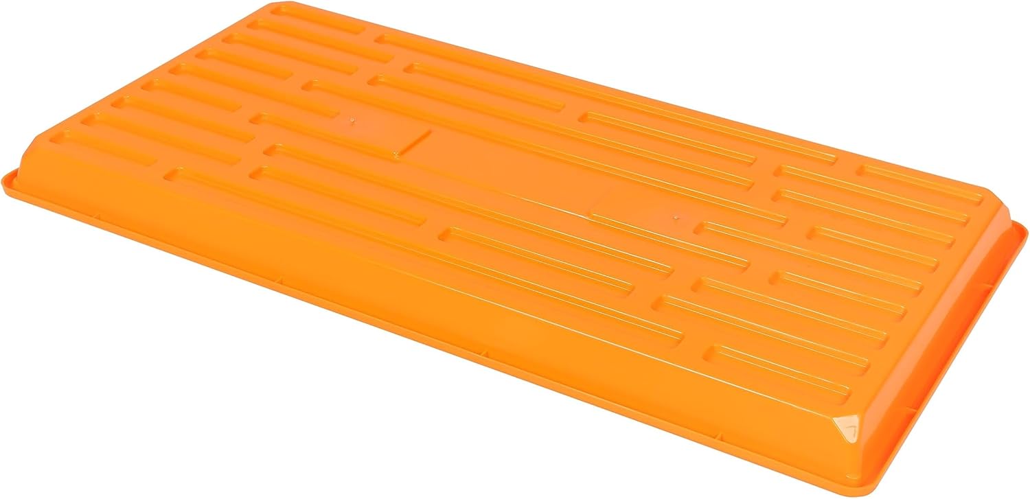 SUNPACK 10" x 20" Heavy Duty Shallow Plastic Seed Starting Tray, Orange, 1" (Pack of 10) - No Drainage Holes, Perfect for Greenhouses or Indoor Gardening