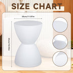 Hourglass Shaped Stool, Modern Round End Table Indoor/Outdoor Stool or End Table for Patio, Balcony, Poolside, Entryway, or Living Room 43x30cm (White)