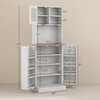 66.5" Pantry Cabinet with Microwave Stand,Freestanding Kitchen Storage Cabinet with Hutch,8 Door Shelves,Adjustable Shelves,for Dining Room,White