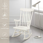 Giantex Outdoor Wood Rocking Chair - Patio Rocking Chair with Solid Rubber Wood Frame, Slat Back, Outside & Indoor Rocker for Garden, Poolside, Balcony, Backyard, Lawn, Front Porch Rocker, White