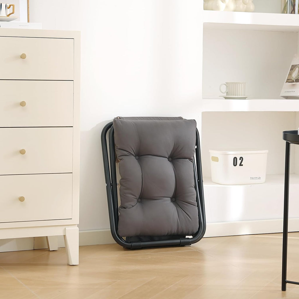 LITA Folding Upholstered Footrest with Straight & Square Shape,Small Ottoman， Dark Grey