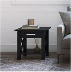 Pemberly Row Solid Wood End Table with Storage, Black Finish, 20.5" W x 20.5" D x 20" H, One Drawer and Shelf, Square Contemporary Design, Living Room or Bedroom Side Table