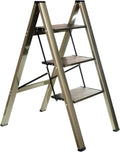 3-Step Aluminum Lightweight Folding Step Stool Ladder with Anti-Slip and Expanded Pedal for Home and Kitchen, 330lbs Capacity, Champagne…