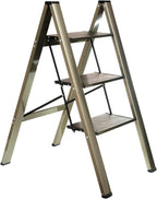 3-Step Aluminum Lightweight Folding Step Stool Ladder with Anti-Slip and Expanded Pedal for Home and Kitchen, 330lbs Capacity, Champagne…