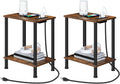 HOOBRO Side Table with Charging Station, Set of 2 End Tables with USB Port and Outlets, Nightstand with 2-Layer Storage Shelves for Small Spaces, Living Room, Bedroom, Rustic Brown BF09UBZP201