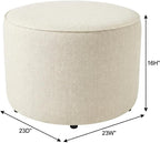 White Woven Heathered Fabric Ottoman, 23-Inch Round, Comfortable Outdoor Lounge Seat, Stylish, Durable for Patio and Garden