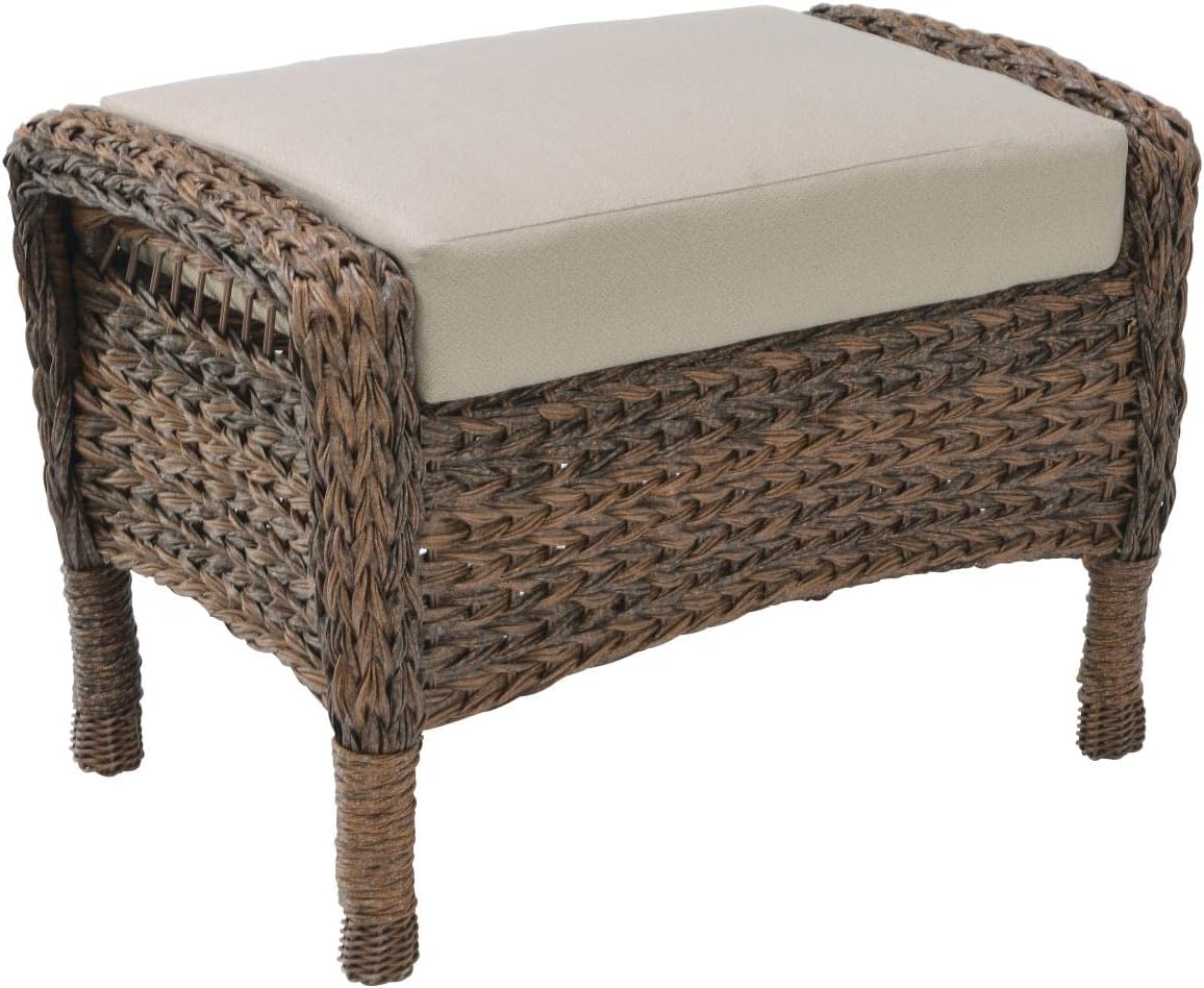 Modern Concept Faux Sea Grass Rattan Patio Ottoman in Brown