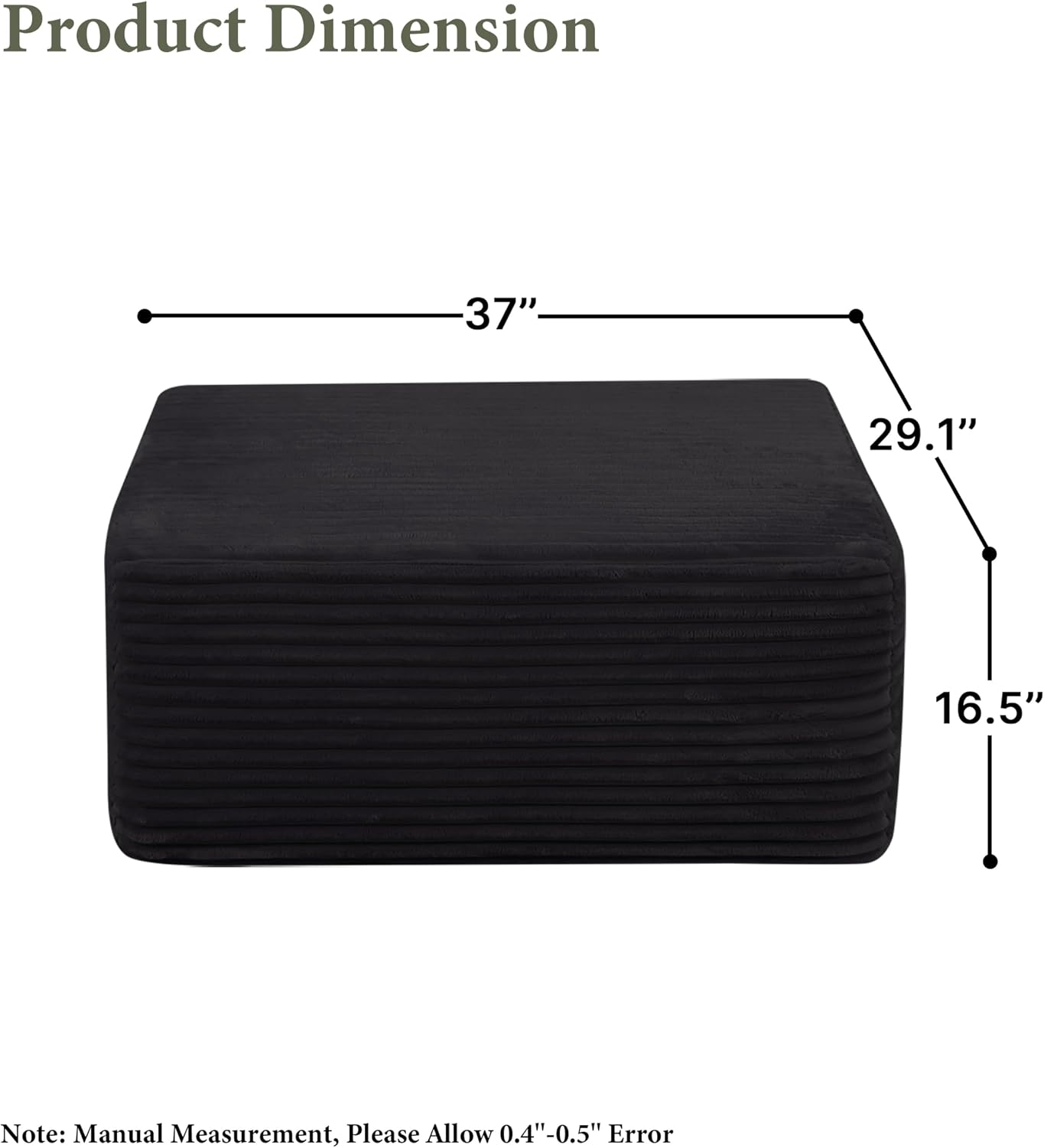 POEM PANDA 37" Modular Sofa Ottoman, Foot Expansion Stool, Black | Plush Corduroy, Deep Seat, High-Density Rebound Foam, Compressed Packaging, No Assembly Required, for Living Rooms & Bedroom