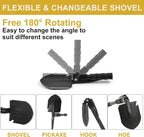 Camping Shovel, (24.21'') Survival Off Road E Tool Folding Shovel with Pickaxe, Portable Bag, High Carbon Steel, for Digging, Backpacking, Hiking, Gardening, Emergency, Outdoor