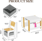 Kids 4‑in‑1 Wooden Table & 2 Chairs Set Brown | 4‑in‑1 double‑sided tabletop, multi‑storage, burr‑free wood, waterproof finish, for kids drawing reading craft activities