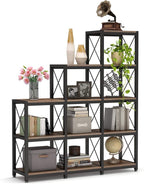 Tribesigns 12 Shelves Bookshelf, Industrial Ladder Corner Bookshelf 9 Cubes Stepped Etagere Bookcase, Rustic 5-Tier Display Shelf Storage Organizer for Home Office (Rustic Brown)